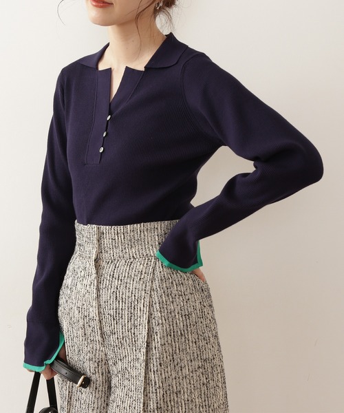 N.(N. Natural Beauty Basic)(エヌエヌナチュラルビューティーベーシック)の「◆バイカラーライン長袖ポロニット(ニット/セーター・レディース・ブラウン/ナチュラル/ネイビー・MEDIUM)」の13枚目の写真