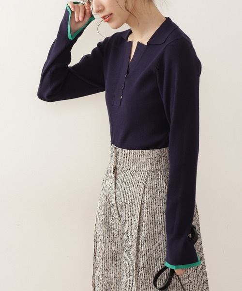 N.(N. Natural Beauty Basic)(エヌエヌナチュラルビューティーベーシック)の「◆バイカラーライン長袖ポロニット(ニット/セーター・レディース・ブラウン/ナチュラル/ネイビー・MEDIUM)」の11枚目の写真