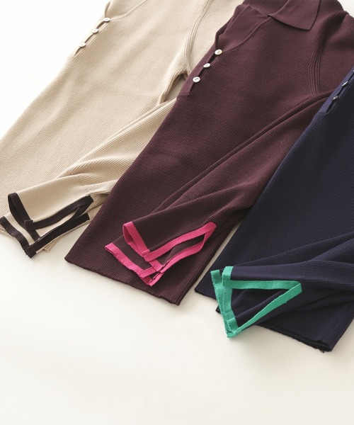 N.(N. Natural Beauty Basic)(エヌエヌナチュラルビューティーベーシック)の「◆バイカラーライン長袖ポロニット(ニット/セーター・レディース・ブラウン/ナチュラル/ネイビー・MEDIUM)」の15枚目の写真