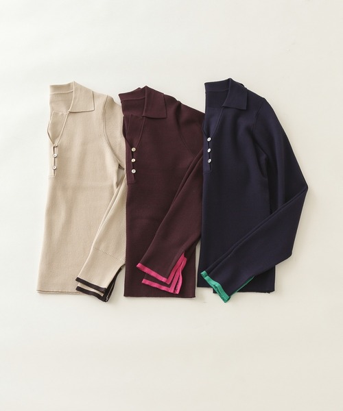 N.(N. Natural Beauty Basic)(エヌエヌナチュラルビューティーベーシック)の「◆バイカラーライン長袖ポロニット(ニット/セーター・レディース・ブラウン/ナチュラル/ネイビー・MEDIUM)」の14枚目の写真