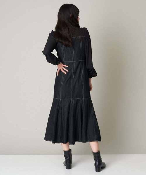 A de a.v.v（アードアー・ヴェ・ヴェ）の「襟付きシフォンドッキングデニムマーメイドワンピ―ス（ワンピース・レディース・ブルー/チャコールグレー・36/38）」の16枚目の写真