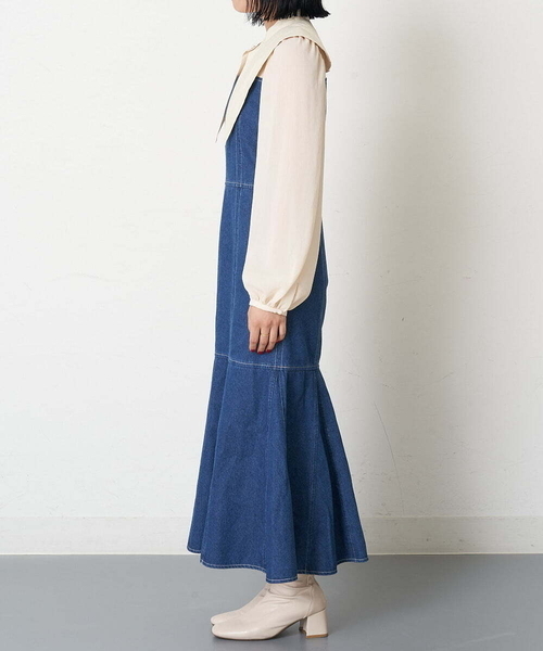A de a.v.v（アードアー・ヴェ・ヴェ）の「襟付きシフォンドッキングデニムマーメイドワンピ―ス（ワンピース・レディース・ブルー/チャコールグレー・36/38）」の17枚目の写真