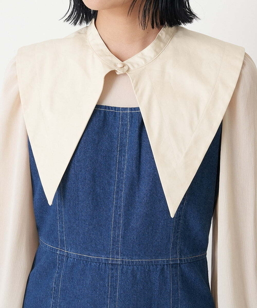 A de a.v.v（アードアー・ヴェ・ヴェ）の「襟付きシフォンドッキングデニムマーメイドワンピ―ス（ワンピース・レディース・ブルー/チャコールグレー・36/38）」の4枚目の写真