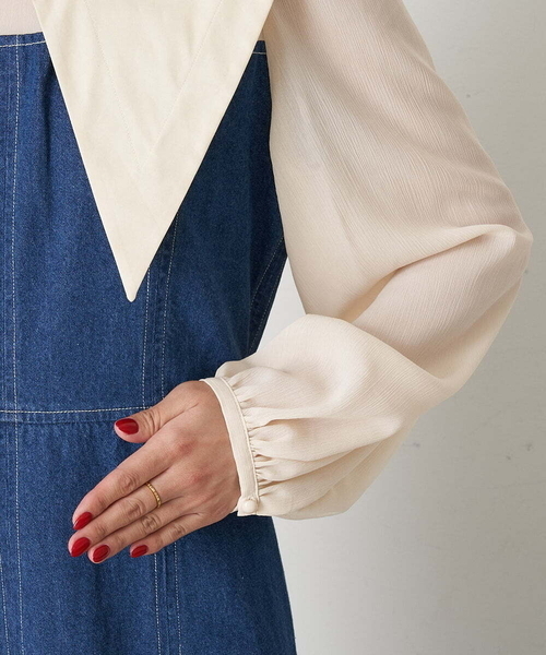 A de a.v.v（アードアー・ヴェ・ヴェ）の「襟付きシフォンドッキングデニムマーメイドワンピ―ス（ワンピース・レディース・ブルー/チャコールグレー・36/38）」の20枚目の写真