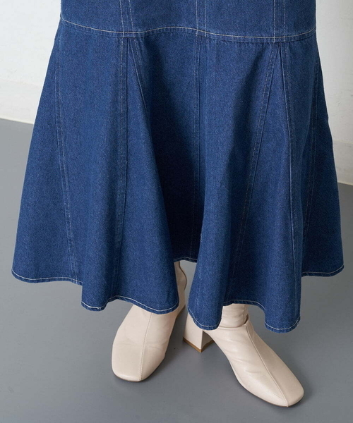 A de a.v.v（アードアー・ヴェ・ヴェ）の「襟付きシフォンドッキングデニムマーメイドワンピ―ス（ワンピース・レディース・ブルー/チャコールグレー・36/38）」の9枚目の写真
