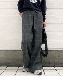 Q | グレンチェックサイドラインワイドパンツ(その他パンツ)