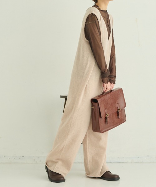 MERLOT（メルロー）の「ニットロンパース（サロペット/オーバーオール・レディース・ブラウン/ナチュラル/ブラック・FREE）」の3枚目の写真