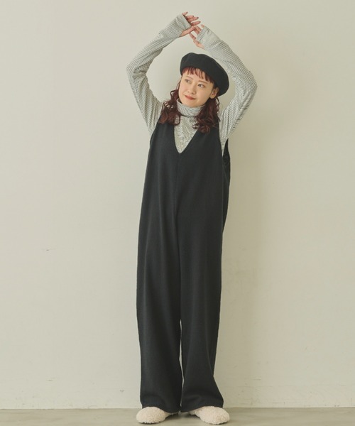 MERLOT（メルロー）の「ニットロンパース（サロペット/オーバーオール・レディース・ブラウン/ナチュラル/ブラック・FREE）」の7枚目の写真