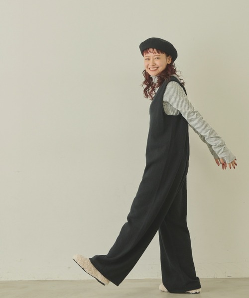 MERLOT（メルロー）の「ニットロンパース（サロペット/オーバーオール・レディース・ブラウン/ナチュラル/ブラック・FREE）」の6枚目の写真