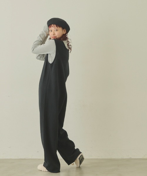 MERLOT（メルロー）の「ニットロンパース（サロペット/オーバーオール・レディース・ブラウン/ナチュラル/ブラック・FREE）」の10枚目の写真