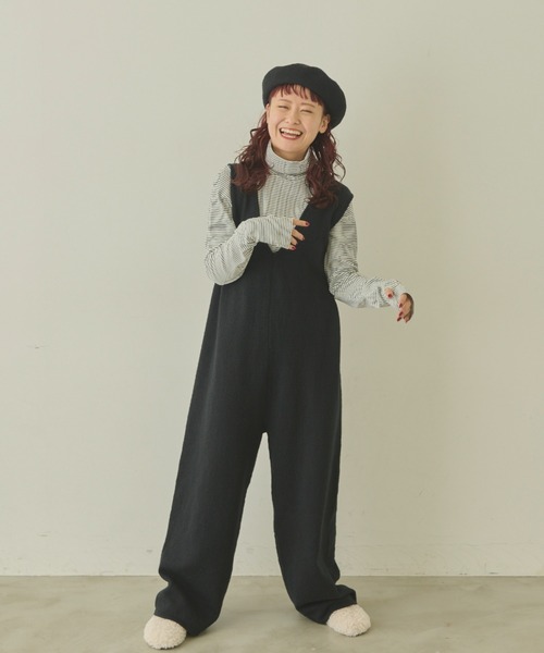 MERLOT（メルロー）の「ニットロンパース（サロペット/オーバーオール・レディース・ブラウン/ナチュラル/ブラック・FREE）」の9枚目の写真