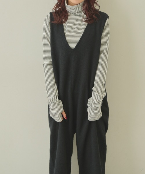 MERLOT（メルロー）の「ニットロンパース（サロペット/オーバーオール・レディース・ブラウン/ナチュラル/ブラック・FREE）」の11枚目の写真