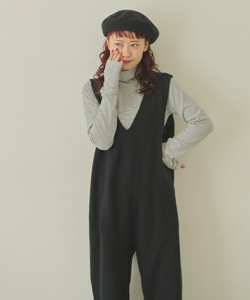 MERLOT（メルロー）の「ニットロンパース（サロペット/オーバーオール・レディース・ブラウン/ナチュラル/ブラック・FREE）」の12枚目の写真