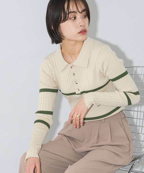 mebole（メボレ）の「ポイントラインバイカラーニットトップス（ニット/セーター・レディース・アイボリー/ブラック/ブルー・FREE）」の8枚目の写真