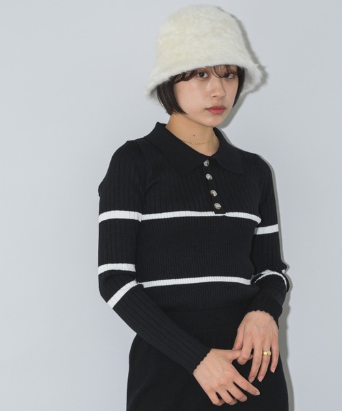mebole（メボレ）の「ポイントラインバイカラーニットトップス（ニット/セーター・レディース・アイボリー/ブラック/ブルー・FREE）」の7枚目の写真