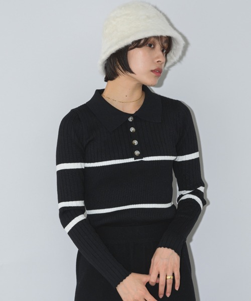 mebole（メボレ）の「ポイントラインバイカラーニットトップス（ニット/セーター・レディース・アイボリー/ブラック/ブルー・FREE）」の11枚目の写真