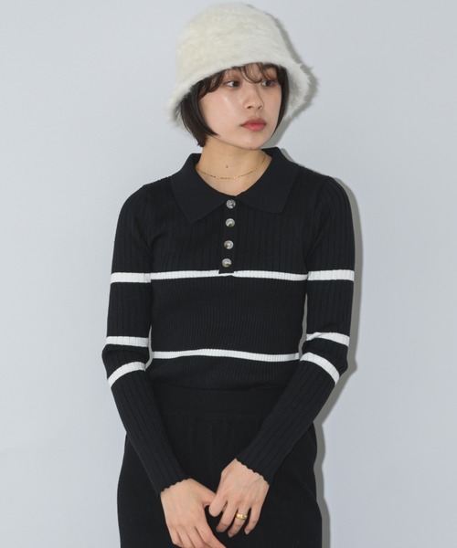 mebole（メボレ）の「ポイントラインバイカラーニットトップス（ニット/セーター・レディース・アイボリー/ブラック/ブルー・FREE）」の18枚目の写真