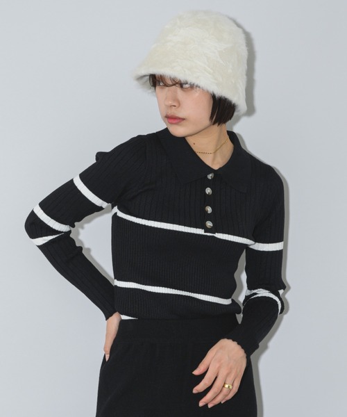 mebole（メボレ）の「ポイントラインバイカラーニットトップス（ニット/セーター・レディース・アイボリー/ブラック/ブルー・FREE）」の5枚目の写真