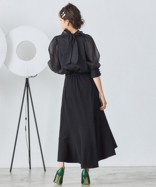 DRESS PLUS(ドレスプラス)の「ブラウス リボンカラー 七分袖 シアー素材 裏地付き(シャツ/ブラウス・レディース・グレイッシュブルー/ブラック/アイボリー/スモークピンク/グリーン・M/L)」の19枚目の写真