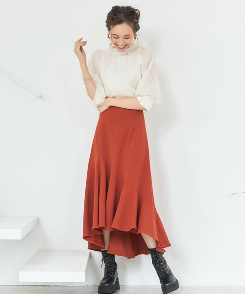 DRESS PLUS(ドレスプラス)の「ブラウス リボンカラー 七分袖 シアー素材 裏地付き(シャツ/ブラウス・レディース・グレイッシュブルー/ブラック/アイボリー/スモークピンク/グリーン・M/L)」の16枚目の写真
