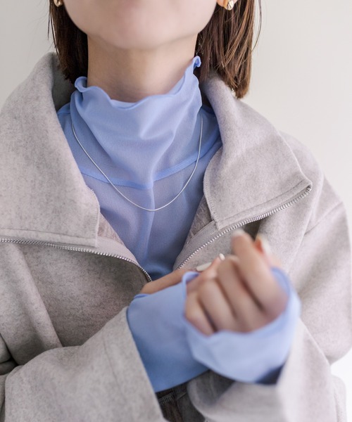 mystic(ミスティック)の「【カラー展開豊富】シアーハイネックプルオーバー(Tシャツ/カットソー・レディース・アイボリー/ブラック/ブルー/グレー/オレンジ・FREE)」の4枚目の写真