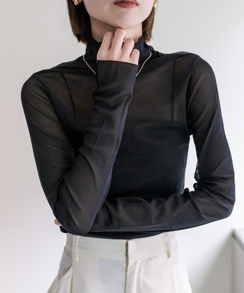 mystic(ミスティック)の「【カラー展開豊富】シアーハイネックプルオーバー(Tシャツ/カットソー・レディース・アイボリー/ブラック/ブルー/グレー/オレンジ・FREE)」の12枚目の写真