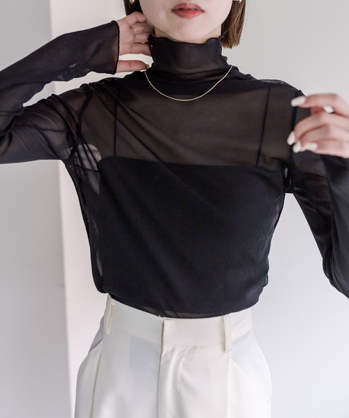 mystic(ミスティック)の「【カラー展開豊富】シアーハイネックプルオーバー(Tシャツ/カットソー・レディース・アイボリー/ブラック/ブルー/グレー/オレンジ・FREE)」の13枚目の写真