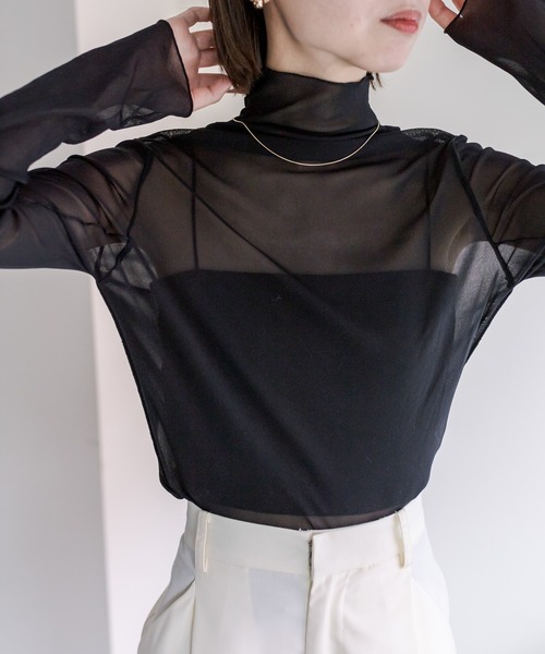 mystic(ミスティック)の「【カラー展開豊富】シアーハイネックプルオーバー(Tシャツ/カットソー・レディース・アイボリー/ブラック/ブルー/グレー/オレンジ・FREE)」の14枚目の写真