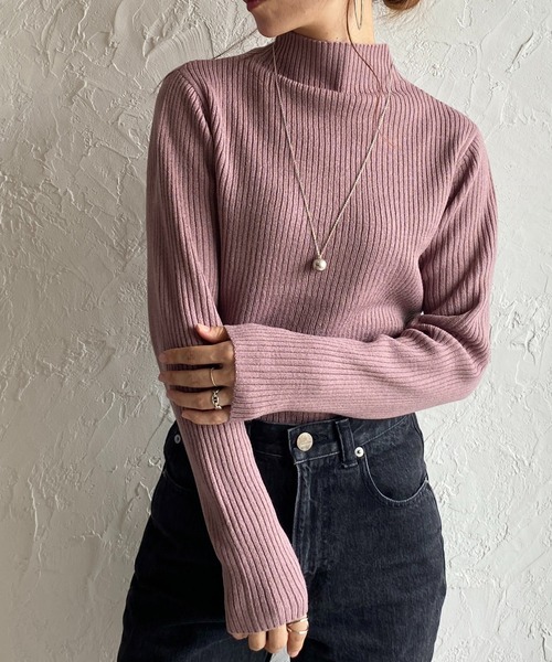 She's Closet（シーズクローゼット）の「プチハイネックタイト長袖リブニットプルオーバー（ニット/セーター・レディース・オフホワイト/グレー/ブラック/アイボリー/ミント/ベージュ/パープル/グリーン/スモークピンク/ブルー/マスタード/グレイッシュベージュ・M/L）」の12枚目の写真