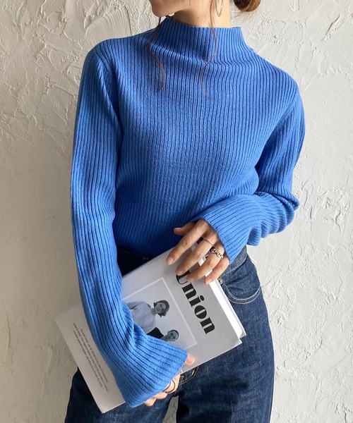 She's Closet（シーズクローゼット）の「プチハイネックタイト長袖リブニットプルオーバー（ニット/セーター・レディース・オフホワイト/グレー/ブラック/アイボリー/ミント/ベージュ/パープル/グリーン/スモークピンク/ブルー/マスタード/グレイッシュベージュ・M/L）」の9枚目の写真