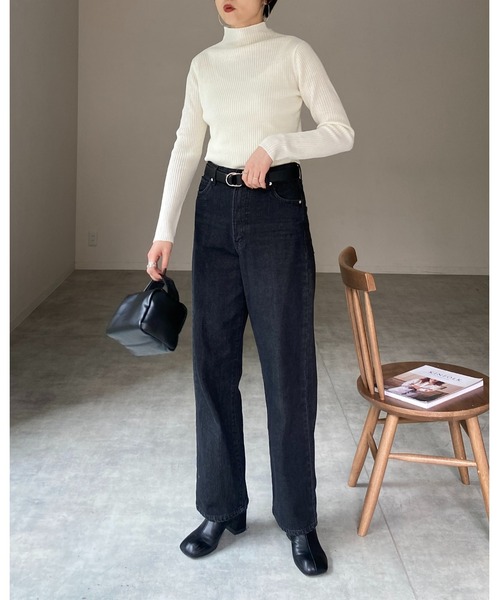 She's Closet（シーズクローゼット）の「プチハイネックタイト長袖リブニットプルオーバー（ニット/セーター・レディース・オフホワイト/グレー/ブラック/アイボリー/ミント/ベージュ/パープル/グリーン/スモークピンク/ブルー/マスタード/グレイッシュベージュ・M/L）」の21枚目の写真