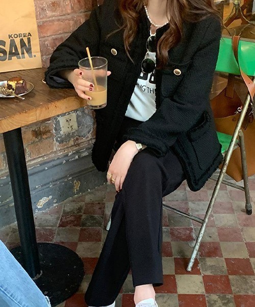 【美品】ジャーナルスタンダード　ノーカラーツイードジャケット　ブラック　フリンジ c.u.l（シーユーエル）の「フリンジ ツイードジャケット culw345（ノー