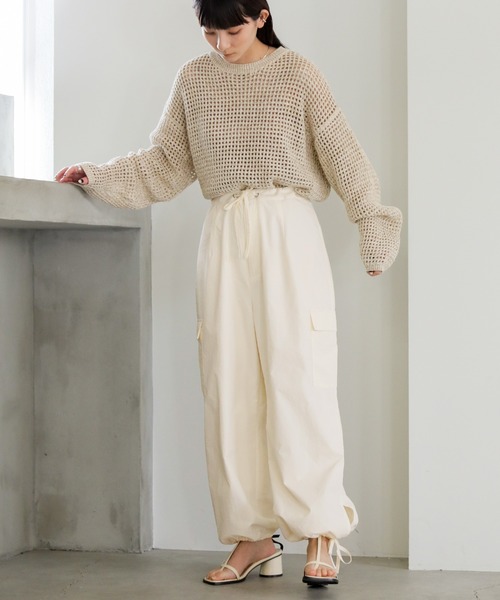 select MOCA(セレクトモカ)の「ナイロンワイドカーゴパンツ(カーゴパンツ・レディース・アイボリー/ブラック/ライトイエロー・FREE)」の10枚目の写真