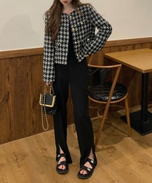 専用【美品】Evafreedom ノーカラー ツイードジャケット 千鳥格子 上品 人気 商品 通販ファッション - 専用【美品】Evafreedom ノー
