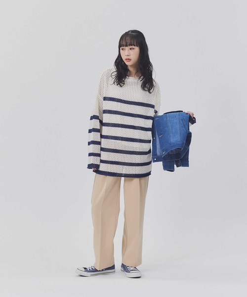 BACK NUMBER(バックナンバー)の「【BACK NUMBER】透かし編みニット(ニット/セーター・レディース・ネイビー×ホワイト/ブラック/ブルー・M/L)」の16枚目の写真
