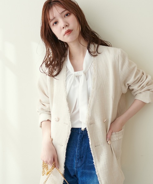 natural couture（ナチュラルクチュール）の「袖口パールノット結びボータイブラウス（シャツ/ブラウス・レディース・オフホワイト/グレイッシュベージュ/サックスブルー/イエロー/グリーン/ネイビー/その他1/その他2・FREE）」の21枚目の写真