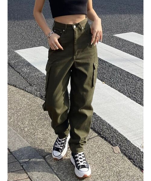 EVRIS（エヴリス）の「カーゴデザインデニムパンツ（デニムパンツ・レディース・インディゴブルー/カーキ・SMALL/MEDIUM）」の14枚目の写真