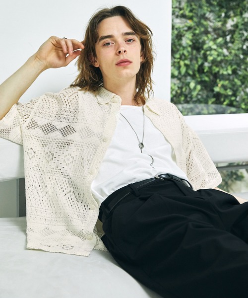 EMMA CLOTHES（エマクローズ）の「レースアミ ボックスルーズシルエットS/Sシャツ EMMA CLOTHES（シャツ/ブラウス・メンズ・アイボリー/ブラウン/ブラック・L/M）」の5枚目の写真