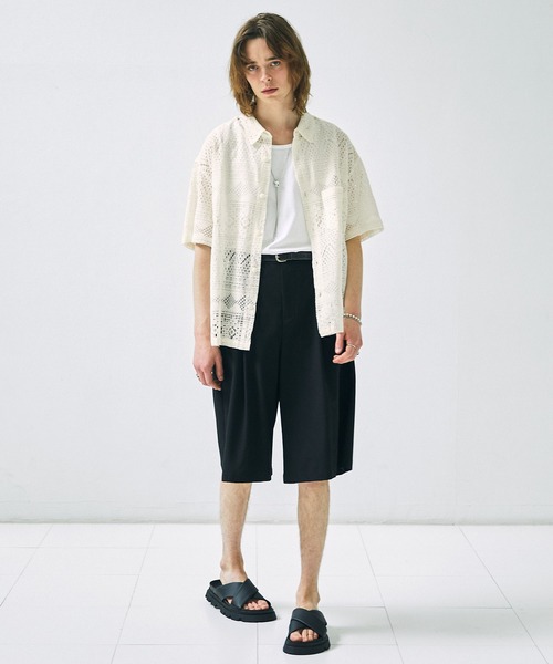 EMMA CLOTHES（エマクローズ）の「レースアミ ボックスルーズシルエットS/Sシャツ EMMA CLOTHES（シャツ/ブラウス・メンズ・アイボリー/ブラウン/ブラック・L/M）」の8枚目の写真