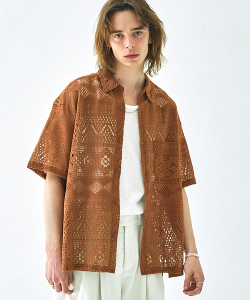 EMMA CLOTHES（エマクローズ）の「レースアミ ボックスルーズシルエットS/Sシャツ EMMA CLOTHES（シャツ/ブラウス・メンズ・アイボリー/ブラウン/ブラック・L/M）」の14枚目の写真