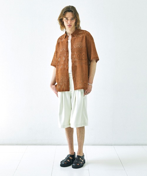 EMMA CLOTHES（エマクローズ）の「レースアミ ボックスルーズシルエットS/Sシャツ EMMA CLOTHES（シャツ/ブラウス・メンズ・アイボリー/ブラウン/ブラック・L/M）」の15枚目の写真
