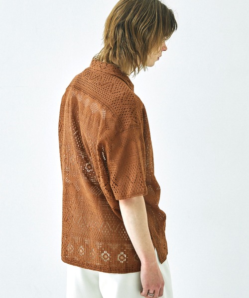 EMMA CLOTHES（エマクローズ）の「レースアミ ボックスルーズシルエットS/Sシャツ EMMA CLOTHES（シャツ/ブラウス・メンズ・アイボリー/ブラウン/ブラック・L/M）」の16枚目の写真