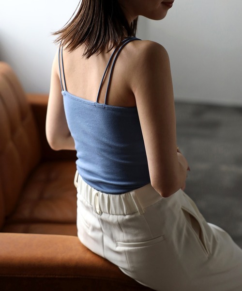 Bonjour Sagan（ボンジュールサガン）の「カップ付きダブルストラップキャミソール（キャミソール・レディース・ブラック/サックスブルー/ブラウン/グリーン/ライトグリーン/テラコッタ/キナリ・FREE）」の7枚目の写真