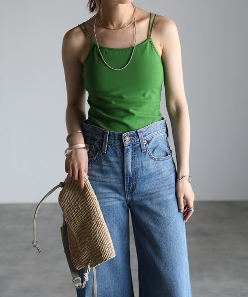 Bonjour Sagan（ボンジュールサガン）の「カップ付きダブルストラップキャミソール（キャミソール・レディース・ブラック/サックスブルー/ブラウン/グリーン/ライトグリーン/テラコッタ/キナリ・FREE）」の5枚目の写真