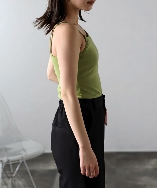 Bonjour Sagan（ボンジュールサガン）の「カップ付きダブルストラップキャミソール（キャミソール・レディース・ブラック/サックスブルー/ブラウン/グリーン/ライトグリーン/テラコッタ/キナリ・FREE）」の14枚目の写真