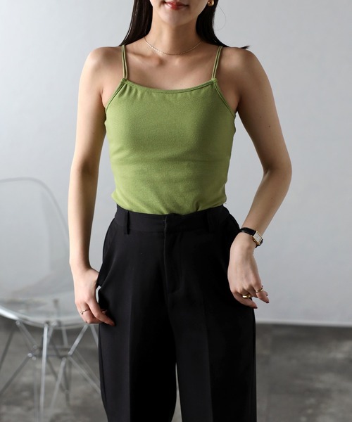 Bonjour Sagan（ボンジュールサガン）の「カップ付きダブルストラップキャミソール（キャミソール・レディース・ブラック/サックスブルー/ブラウン/グリーン/ライトグリーン/テラコッタ/キナリ・FREE）」の16枚目の写真