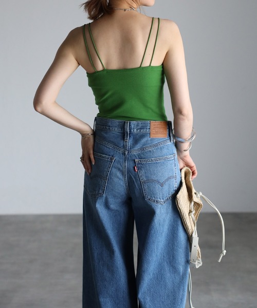 Bonjour Sagan（ボンジュールサガン）の「カップ付きダブルストラップキャミソール（キャミソール・レディース・ブラック/サックスブルー/ブラウン/グリーン/ライトグリーン/テラコッタ/キナリ・FREE）」の10枚目の写真