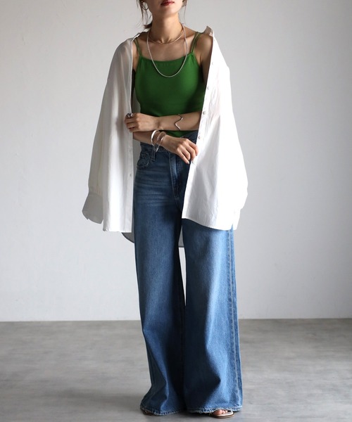 Bonjour Sagan（ボンジュールサガン）の「カップ付きダブルストラップキャミソール（キャミソール・レディース・ブラック/サックスブルー/ブラウン/グリーン/ライトグリーン/テラコッタ/キナリ・FREE）」の12枚目の写真