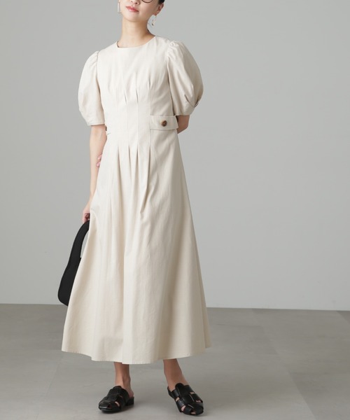 FREE'S MART(フリーズマート)の「◆麻調サイドボタンワンピース(ワンピース・レディース・ベージュ/オレンジ/ブルー・SMALL/MEDIUM)」の4枚目の写真