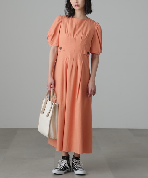 FREE'S MART(フリーズマート)の「◆麻調サイドボタンワンピース(ワンピース・レディース・ベージュ/オレンジ/ブルー・SMALL/MEDIUM)」の5枚目の写真